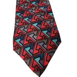 Oscar De La Renta Tie Mens Necktie Silk Geometric Vintage Red Couture Collection